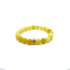 18K Gold Money Bag Lucky Charm Bracelet Gemstones Lemon Jade 8mm Size 6.5 inches